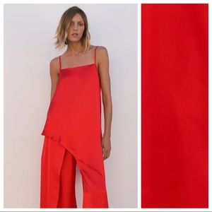 NWT. Zara Red Satin Effect Asymmetric Top. Size XS-S.
